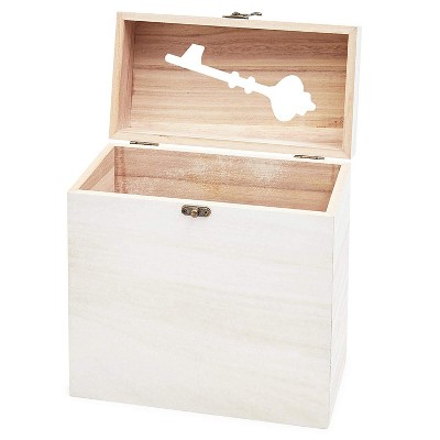 Juvale Rustic Wood Wedding Card Box with Lock, White, 9.75”x5”x10”