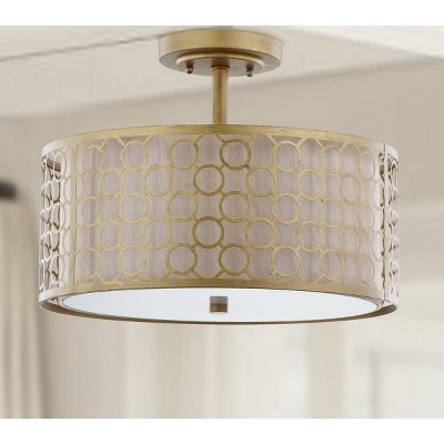Elegante Antique Gold Drum Ceiling Light with Cream Fabric Shade