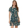 Allegra K Women's Regular Fit Floral Asymmetrical Layered Pleated Neck Short Flare Sleeve Dress - 2 of 4