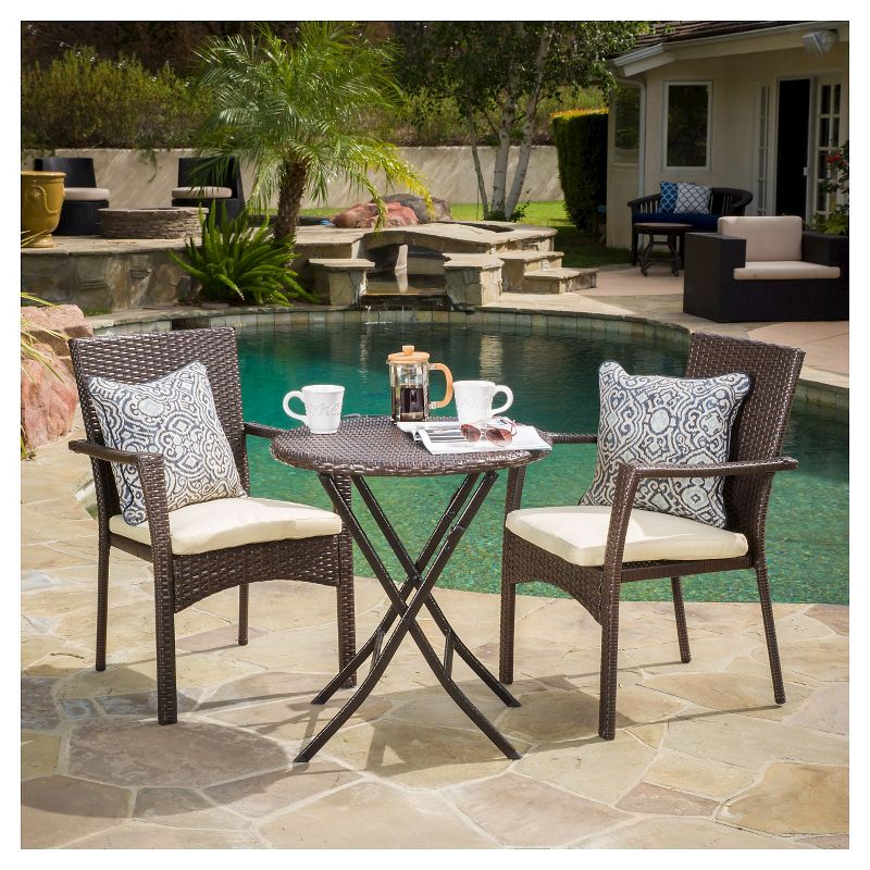 Elba 3pc Wicker Bistro Set with Cushions - Brown - Christopher Knight Home, 1 of 6