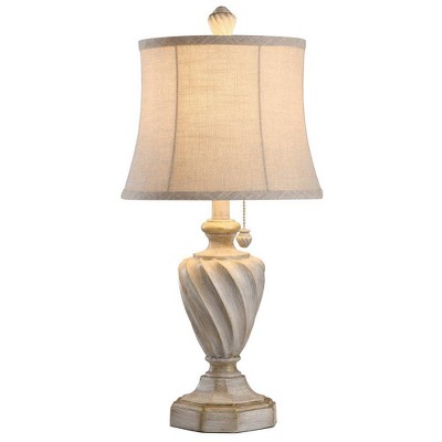 Antique White Polyresin Table Lamp with Beige Fabric Shade