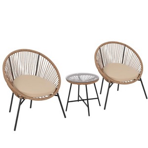 3 Pieces Outdoor Acapulco Chair Patio Bistro Set, All-Weather Acapulco Chairs with Glass Top Table - 1 of 4