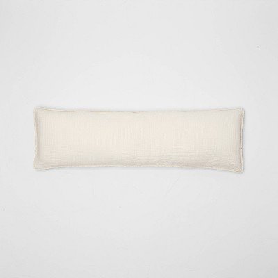 Lumbar Textured Chambray Cotton Bed Decorative Throw Pillow Natural - Casaluna™
