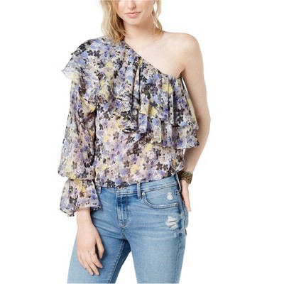 Lucky Brand Womens Floral One Shoulder Blouse