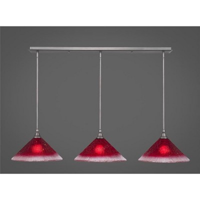 Toltec Lighting Any 3 - Light Chandelier in  Brushed Nickel with 12" Raspberry Crystal Shade