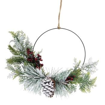 Northlight Frosted Mixed Foliage with Berries and Pinecone Artificial Christmas Wreath, 16-Inch, Unlit