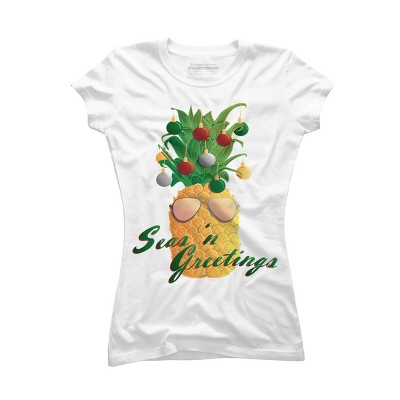 Junior's Design By Humans Christmas Pineapple By Desdymona T-Shirt