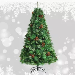 Tangkula 6ft Pre-lit Christmas Tree Artificial Christmas Pine Tree w/ 350 LED Lights & 814 Branch Tips