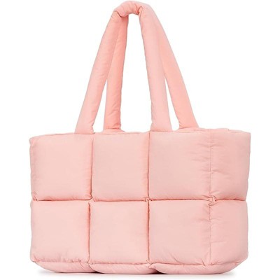 Puffer Tote Bag for Women, Large Quilted Puffy Handbag Lightweight Satchel Purse