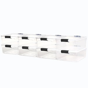 Homz 15.5 Qt Plastic Multipurpose Stackable Clear Storage Container Bins with Lid for Home or Office Organization, Gray Latch (8 Pack) - 1 of 4