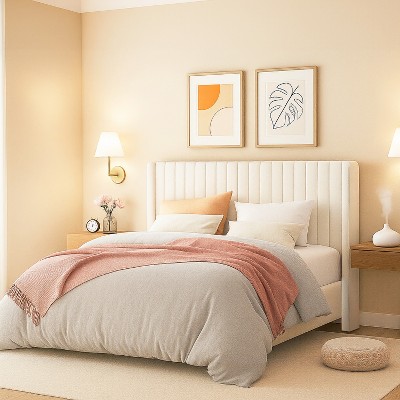 Velvet Upholstered Bed with Wingback Headboard, No Box Spring Needed