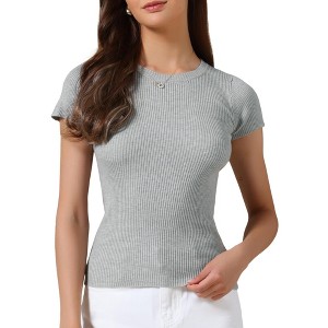 INSPIRE CHIC Women's Crew Collar Casual Office Ribbed Slim Fit Short Sleeves Summer Tops - 1 of 4