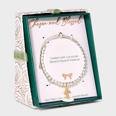 Silver Plated Two Tone Cubic Zirconia Cross Beaded Bolo Bracelet - Silver/Gold