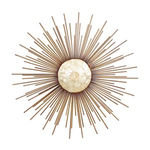 Metal Sunburst Wall Decor with Capiz Accent Gold - Olivia & May: Luxury Glam Iron Vertical Display - 1 of 4