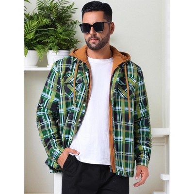 INSPIRE CHIC Men's Quilted Drawstring Hooded Zipper Padded Plaid Jacket Green Khaki Large — фото 5
