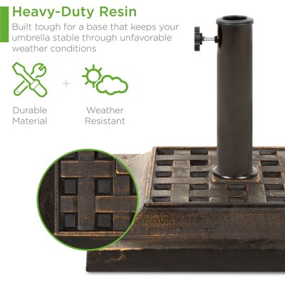 Bronze Heavy-Duty Steel Square Patio Umbrella Base with Basketweave Pattern