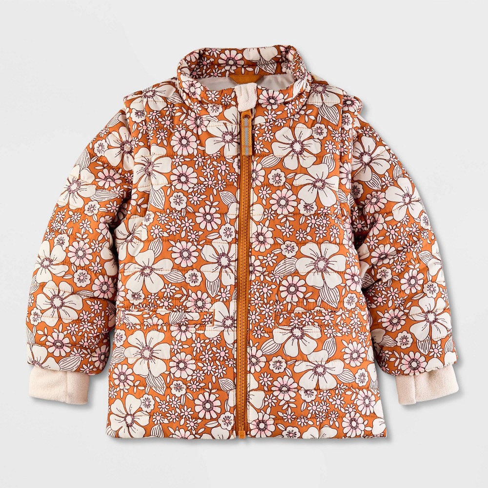 Toddler Adaptive Floral Puffer Jacket - Cat & Jack™ Tan 4T -  90680217