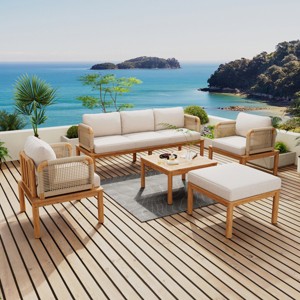 5-Piece Outdoor Sofa Set Modern Acacia Wood Frame with Rope Weave and Cushions for Patio Lounge and Garden Seating-Cuddlewood - 1 of 4
