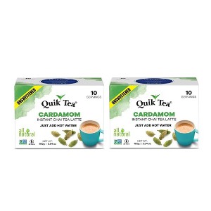 QuikTea Unsweetened Cardamom Chai Tea Latte - 20 Count - All Natural Preservative Free Authentic Chai from Assam & Darjeeling (5.64 Ounce (Pack of 2)) - 1 of 4