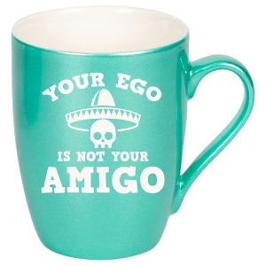 100 North Skull Sombrero 10 Ounce Seafoam Metallic Finish, Comfortably Fits Your Hands, New Bone China Coffee Tea Cup Mug, Your Ego Is Not Your Amigo - 1 of 1