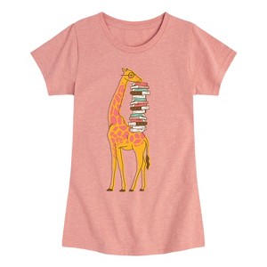 Girls' - Instant Message - Giraffe Carrying Books Fitted Short Sleeve Graphic T-Shirt - 1 of 4