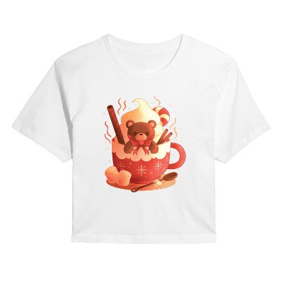 Women's - Instant Message - Bear Cocoa Mug Cropped Graphic T-Shirt