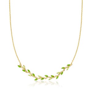 Pure Collection by Ross-Simons 0.80 ct. t.w. Chrome Diopside and .40 ct. t.w. Peridot Leaf Necklace in 18kt Gold Vermeil Size 16 - 1 of 4