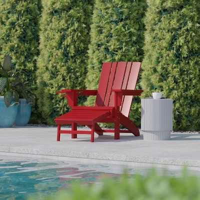 Classic Red HDPE High-Back Adirondack Chair with Cup Holder
