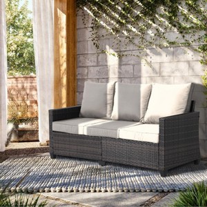 Tree City 3-Seat All-Weather Wicker Patio Sofa with Cushions, Outdoor Couch with High Curved Back, Brown PE Rattan and Steel Frame - 1 of 4