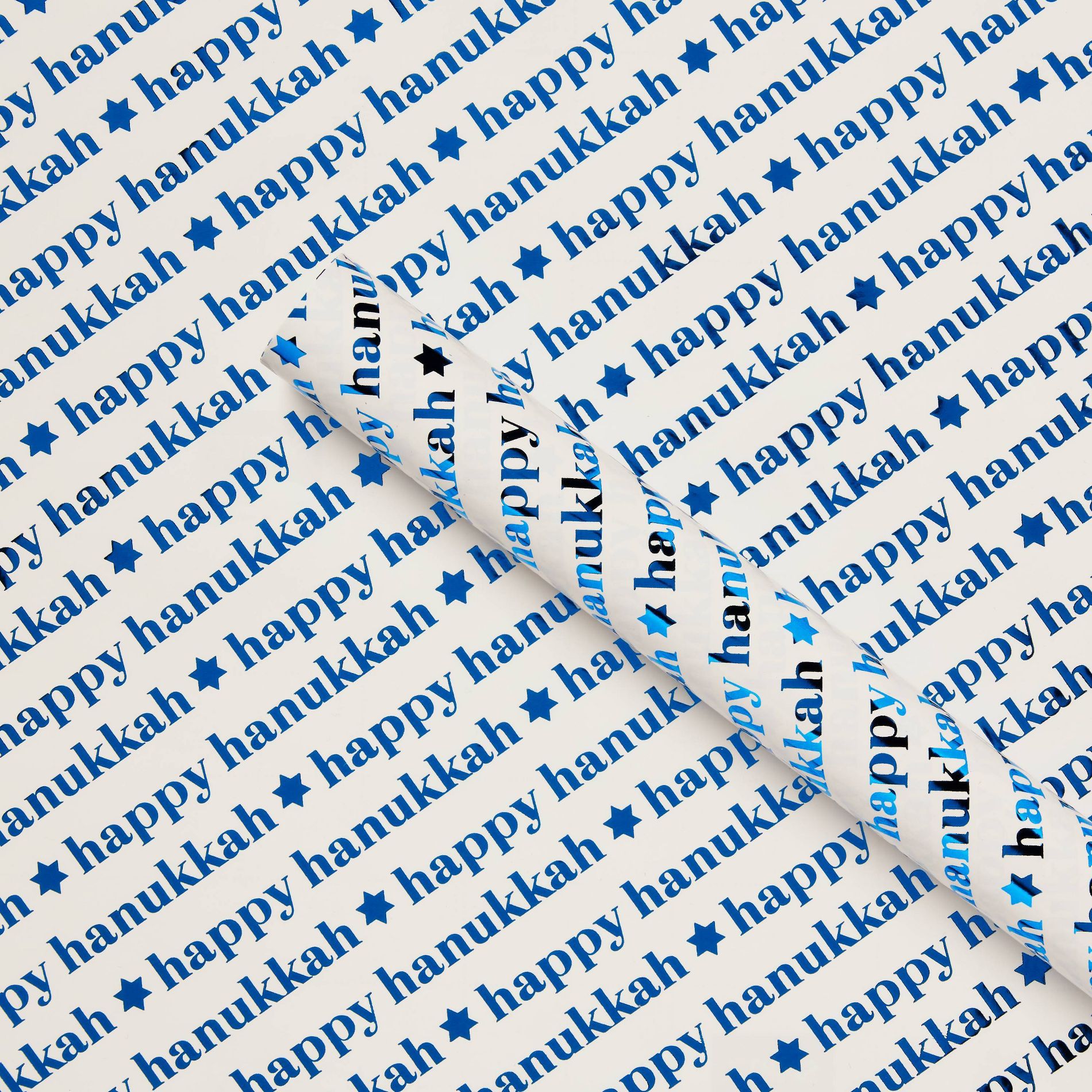 96"x30" 'Happy Hanukkah' Gift Wrapping Paper White/Blue - Spritz™