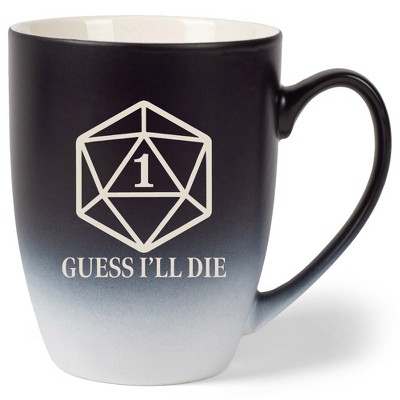 100 North Dice 10 Ounce Black and White Two Toned Ombre, Comfortably Fits Your Hands, Ceramic Tea Coffee Cup Mug, Guess I'll Die