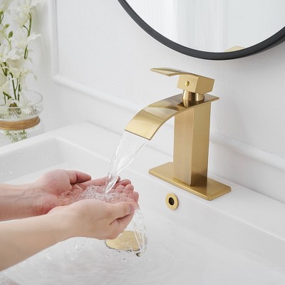 Brushed Gold Single Handle Low-Arc Bathroom Faucet with Drain