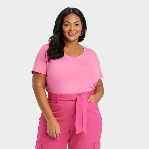 Women's Short Sleeve Relaxed Scoop Neck T-Shirt - Ava & Viv™ Rose Pink 3X