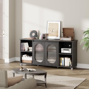 Modern TV Stand for 70 Inch, Black Entertainment Center with Storage and Shelves, Wooden TV Stand Cabinet with Glass Doors, Media Console Cabinet - 1 of 4