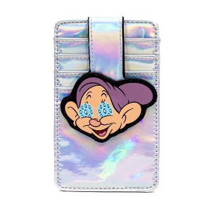 Disney Vegan Leather Wallet, ID Card Holder, Snow White Dopey Diamond Eyes Iridescent Holographic, Silver, 3.0" x 5.0" - 1 of 3