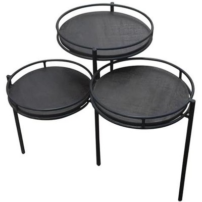 Moti Anaheim Indira Farmhouse Metal/Solid Wood Foldable Planter Stand in Black