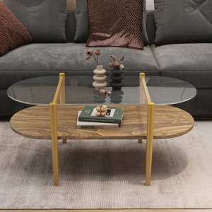 Racxily Coffee Table, Tempered Glass Coffee Table, Modern Simple Center Tables, Metal-Frame & Open Storage Shelf for Living Room, Office - 1 of 4
