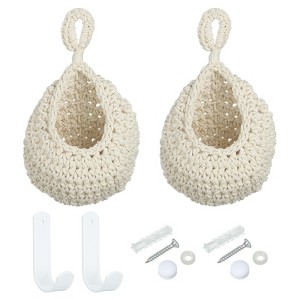Unique Bargains Handmade Cotton Rope Natural Durable Space-Saving Hanging Basket 2 Pcs - 1 of 4