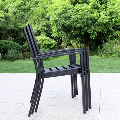Black Metal Stackable Outdoor Dining Chairs Set of 4