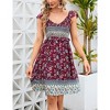 Coolmee Women's Summer Floral Dress V Neck Flutter Sleeve Bohemian Dress Casual Smocked Swing Mini Dress - 4 of 4