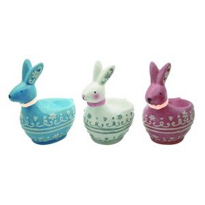 Transpac Ceramic Patterned Bunny Egg Cup Set of 3 Easter Home Decorations - 1 of 3