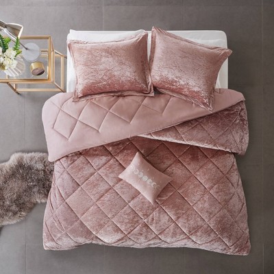 3pc Alyssa Twin/Twin Extra Long Alyssa Velvet Comforter Set - Blush