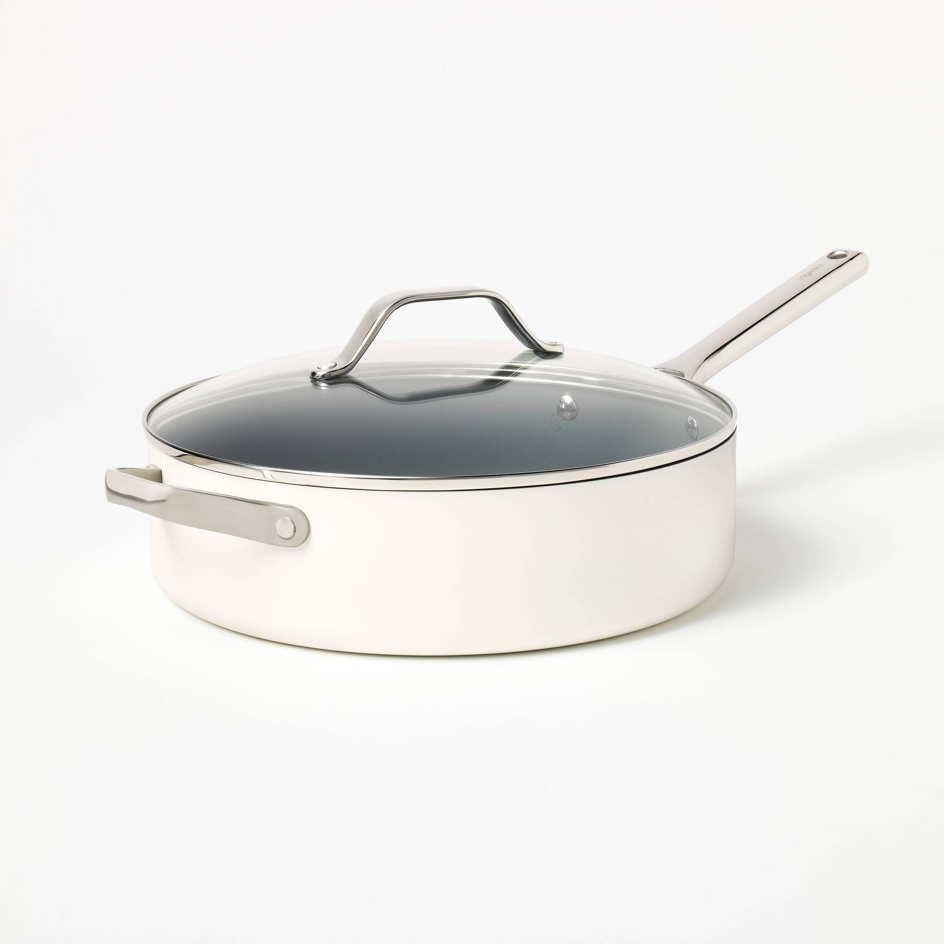 5qt Nonstick Ceramic Coated Aluminum Saute Pan Cream - Figmint™