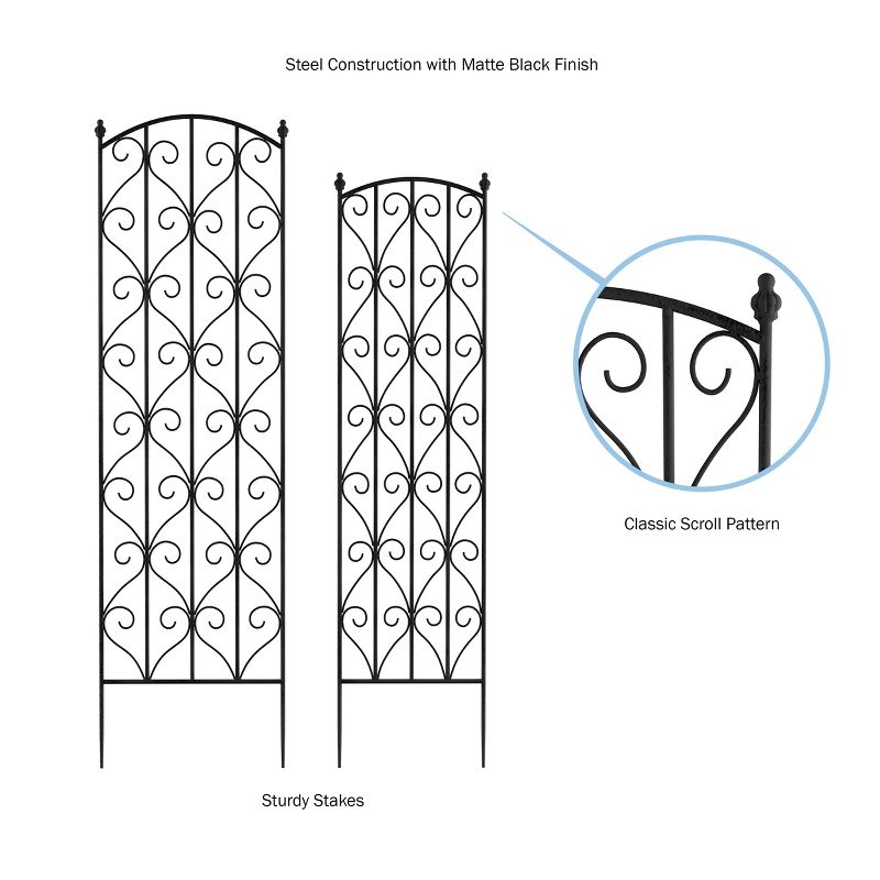 Garden Trellis - Set of 2 Metal Panels with Decorative Scrolls - Fencing for Climbing Vines, Roses, Potted Plants, and Flowers by Pure Garden (Black), 3 of 8