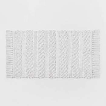 20"x32" Knit Striped Chenille Bath Rug Fringe White - Threshold™