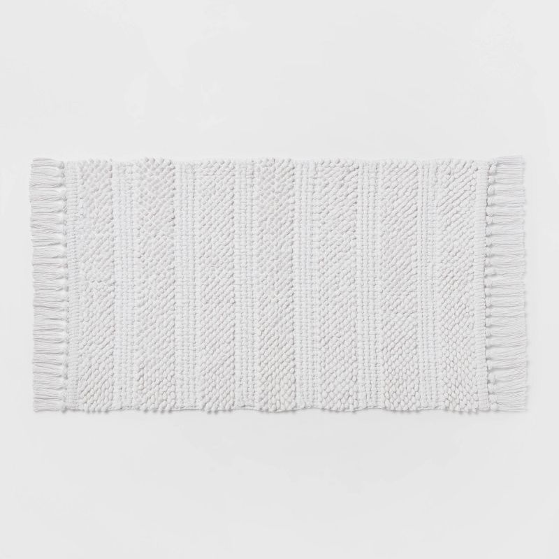 20&#34;x32&#34; Knit Striped Chenille Bath Rug Fringe White - Threshold&#8482;, 1 of 8