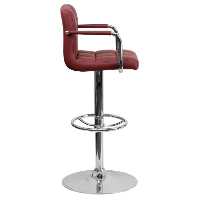 Burgundy Adjustable Height Swivel Bar Stool with Chrome Base