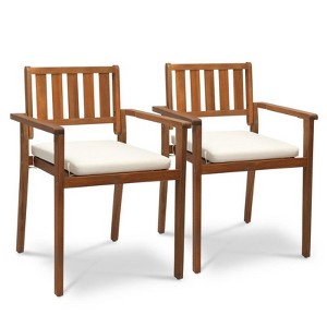 Karl Home |Patio Wooden Stacking Chair(Set of 2) - 1 of 4
