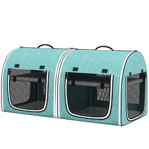 Skyzone 39" Light Gray Foldable Soft-Sided Pet Carrier with Divider, 2 Compartments, Mesh Windows, - 1 of 4