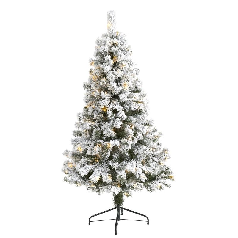 Nearly Natural 5' Flocked West Virginia Fir Prelit LED Artificial Christmas Tree, 1 of 2